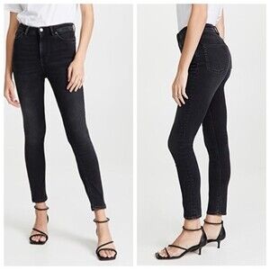 Acne Studios Peg Jeans Women’s 24 Faded Black High Rise Skinny Stretch Designer